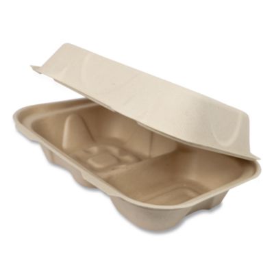 Fiber Hinged Takeout Containers, Hoagie Box, 9.2 x 6.4 x 3,