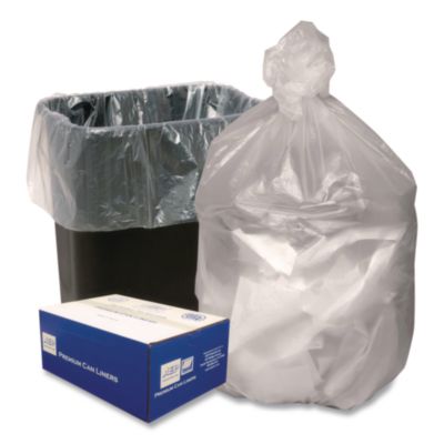 Can Liners, 60 gal, 14 mic, 38" x 60", Natural, 20 Bags/Roll