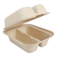 Fiber Hinged Takeout Containers, Taco Box, 2 Compartments, 5
