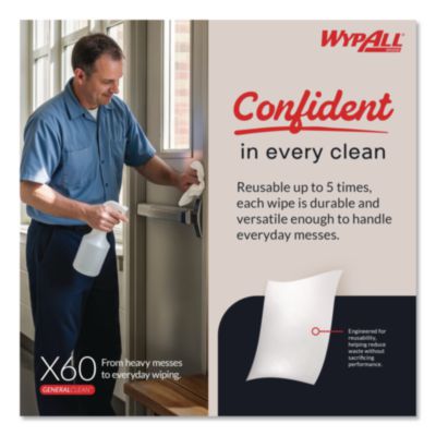 General Clean X60 Cloths, Small Roll, 13.5 x 19.6, White, 13