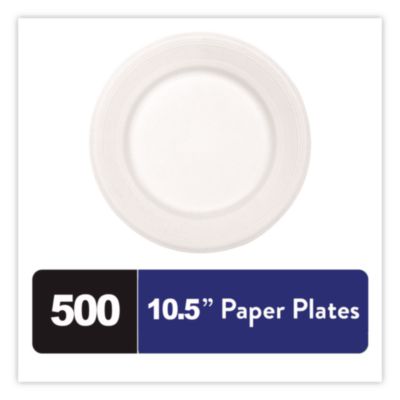 Paper Dinnerware, Plate, 10.5" Dia, White, 500/carton
