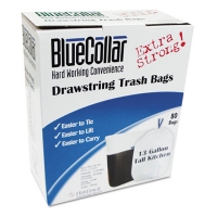 Drawstring Trash Bags, Drawstring, 13 gal, 24" x 28", White,
