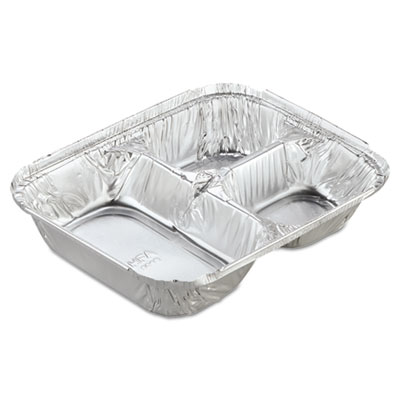 Aluminum Oblong Container with Lid, 3 Compartments, 24 oz, 8