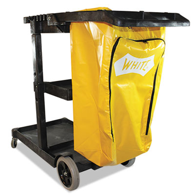 Janitorial Cart, Plastic, 3 Shelves, 1 Bin, 20.5" x 48" x 38