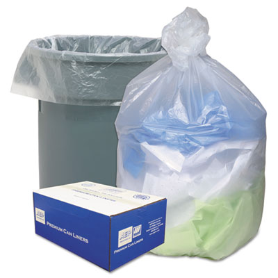 Can Liners, 33 gal, 11 mic, 33" x 40", Natural, 25 Bags/Roll