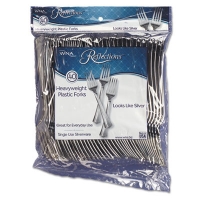 Reflections Heavyweight Plastic Utensils, Fork, Silver, 40/P