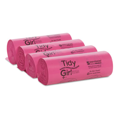 Feminine Hygiene Sanitary Disposal Bags, 4" x 4" x 10", Pink