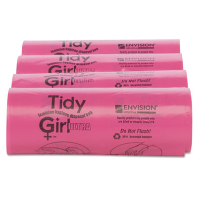 Feminine Hygiene Sanitary Disposal Bags, 4" x 4" x 10", Pink