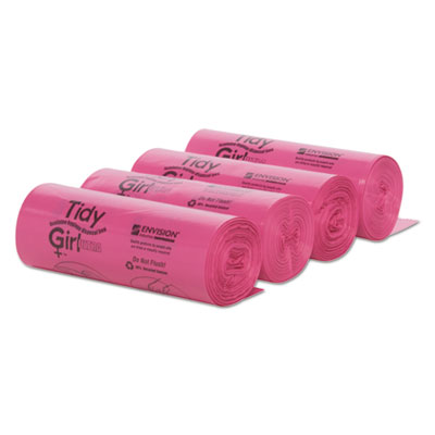 Feminine Hygiene Sanitary Disposal Bags, 4" x 4" x 10", Pink