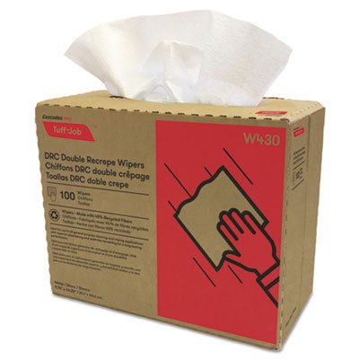 Tuff-Job Double Recrepe Wipers, 9.75 X 16.5, White, 100/box,
