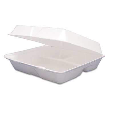 Foam Hinged Lid Containers, 3 Compartments, 9.25 x 9.5 x 3,