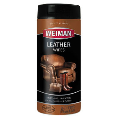 Leather Wipes, 1-Ply, 7 x 8, White, 30/Canister, 4 Canisters