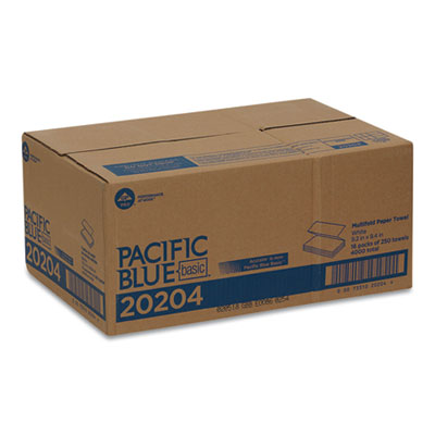 Pacific Blue Basic Folded Paper Towel, 1-Ply, 9.2 x 9.4, Whi