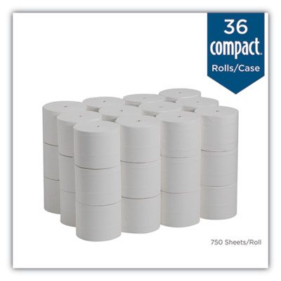 Compact Coreless Bath Tissue, Septic Safe, 2-Ply, White, 750