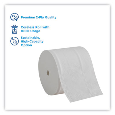 Compact Coreless Bath Tissue, Septic Safe, 2-Ply, White, 750