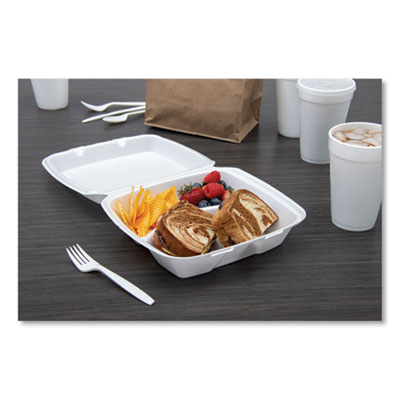 Foam Hinged Lid Containers, 3 Compartments, 8.38 x 7.78 x 3.