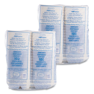 Foam Hinged Lid Containers, 3 Compartments, 8.38 x 7.78 x 3.