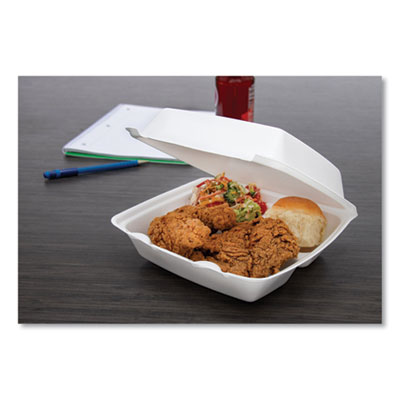 Foam Hinged Lid Containers, 3 Compartments, 8.38 x 7.78 x 3.