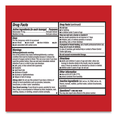 Extra Strength Sore Throat Lozenges, Cherry, 16/Box, 24 Boxe