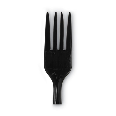 Individually Wrapped Heavyweight Forks, 6.88", Plastic, Blac