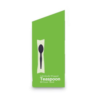 Grab N Go Wrapped Cutlery, Spoon, Plastic, Black, 90/Box, 6
