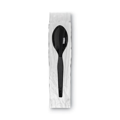 Grab N Go Wrapped Cutlery, Spoon, Plastic, Black, 90/Box, 6