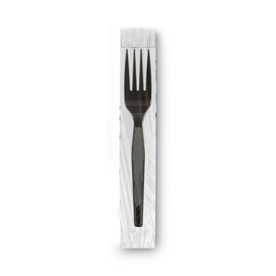 Grab'N Go Wrapped Cutlery, Fork, Plastic, Black,  90/Box, 6