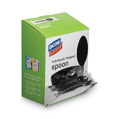 Grab N Go Wrapped Cutlery, Spoon, Plastic, Black, 90/Box, 6