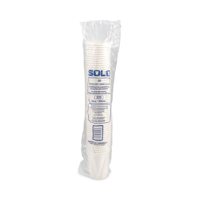 Single-Sided Poly Paper Hot Cups, 10 oz, White, 50/Sleeve, 2