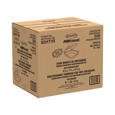 Foam Hinged Lid Containers, 8.38 x 7.78 x 3.25, White, 200/C