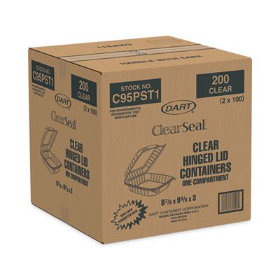 ClearSeal Hinged-Lid Plastic Containers, 9.3 x 8.8 x 3, Clea