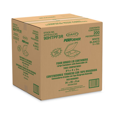 Foam Hinged Lid Container, Performer Perforated Lid, 3 Compa