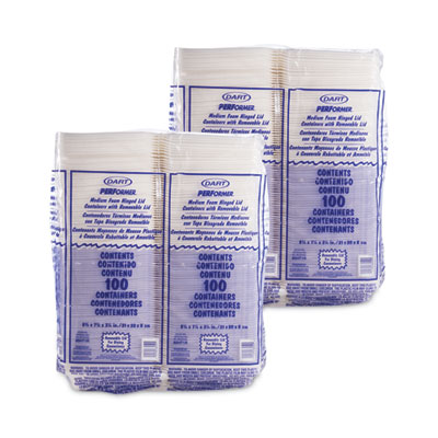 Foam Hinged Lid Containers, 8.38 x 7.78 x 3.25, White, 200/C