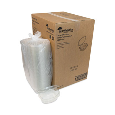 EarthChoice Recycled PET Hinged Container, 24 oz, 7.37 x 5.8