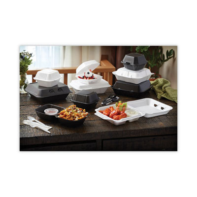 Vented Foam Hinged Lid Container, Dual Tab Lock Economy, 8.4