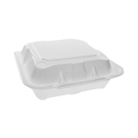 Vented Foam Hinged Lid Container, Dual Tab Lock, 8.4 x 8 x 3