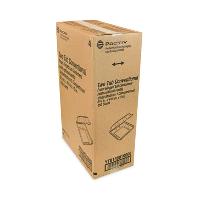 Vented Foam Hinged Lid Container, Dual Tab Lock, 8.4 x 8 x 3