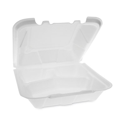 Vented Foam Hinged Lid Container, Dual Tab Lock, 3 Compartme