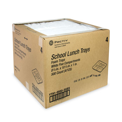 Foam School Trays, 5-Compartment Tray, 8.25 x 10.5 x 1, Whit