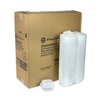 Foam Hinged Lid Container, Single Tab Lock, 5 x 5 x 2.5, Whi