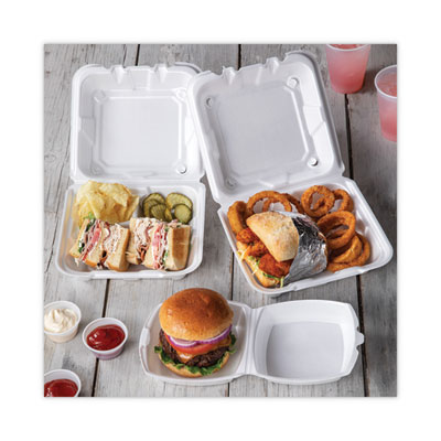 Foam Hinged Lid Container, Single Tab Lock, 6 x 6 x 3, White