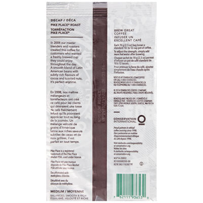 Coffee, Pike Place Decaf, 2.5 oz Packet, 18/Box