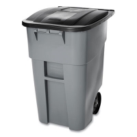 Rollout Container, 50 gal, Molded Plastic, Gray