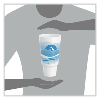 Horizon Hot/Cold Foam Drinking Cups, 44 oz, White/Ocean Blue