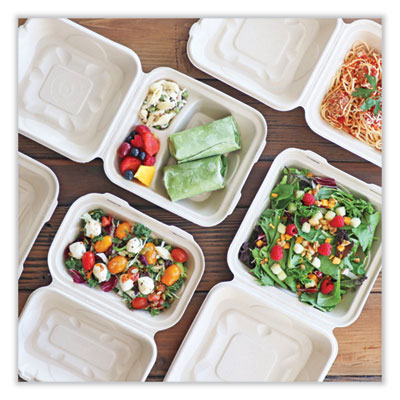 Fiber Hinged Takeout Containers, 7 x 8.3 x 3.2, Natural, Pap