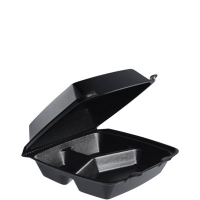 Insulated Foam Hinged Lid Containers, 3 Compartments, 7.96 x