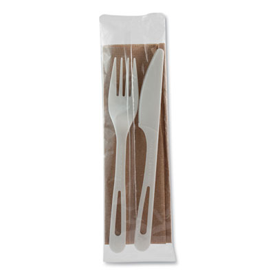 TPLA Wrapped Cutlery, Fork/Knife/Napkin, Plastic, Light Beig