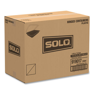 Hinged-Lid Dinner Box, 64 oz, 11.5 x 8.1 x 3, Black/Clear, P