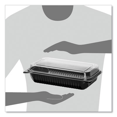 Hinged-Lid Dinner Box, 64 oz, 11.5 x 8.1 x 3, Black/Clear, P