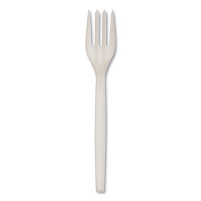 EcoSense Renewable Plant Starch Cutlery, Fork, Plastic, Crea